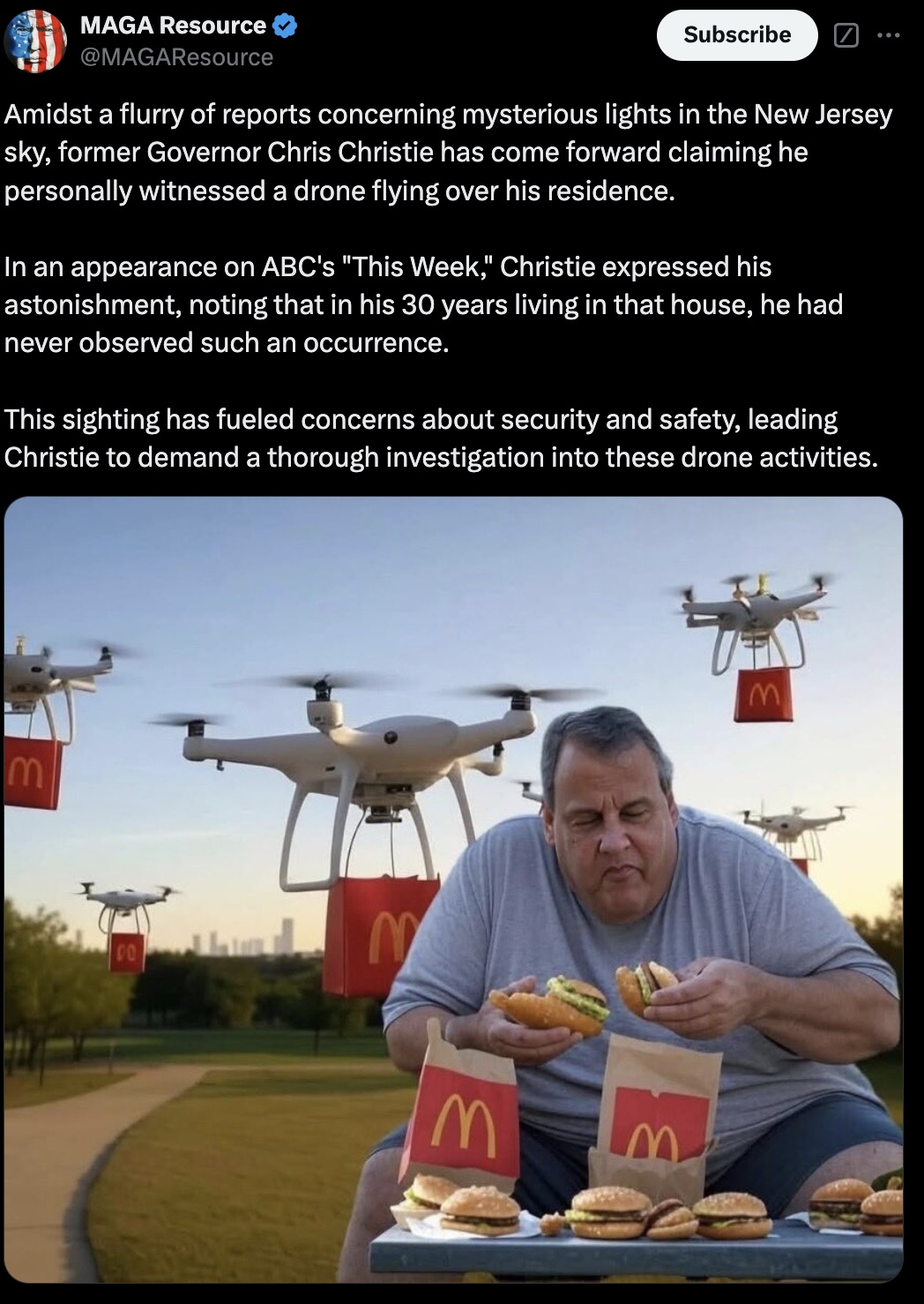 Donald Trump - Maga Resource Subscribe Amidst a flurry of reports concerning mysterious lights in the New Jersey sky, former Governor Chris Christie has come forward claiming he personally witnessed a drone flying over his residence. In an appearance on A